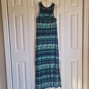 Cynthia Rowley Blue and Green Patterned Maxi Dress